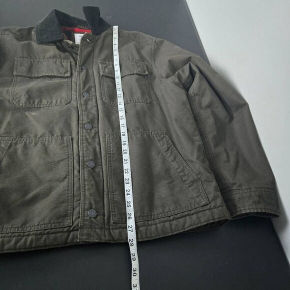 Old Navy Mens Button Up Canvas Chore Coat Sz Large Green Fleece Lined Barn Work - Picture 7 of 7